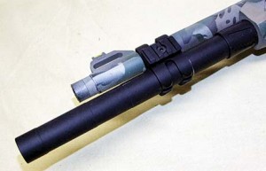 Nordic Components MXT with clamp installed on author’s Mossberg 930 to give a magazine capacity of 9 shells. 