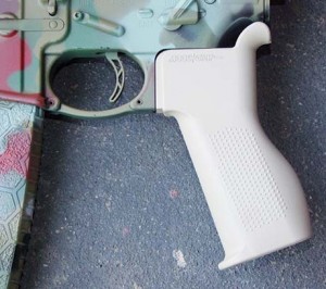 Accu-Grip installed on the AR556 showing custom trigger pull length to the Timney Skeletonized Trigger. 